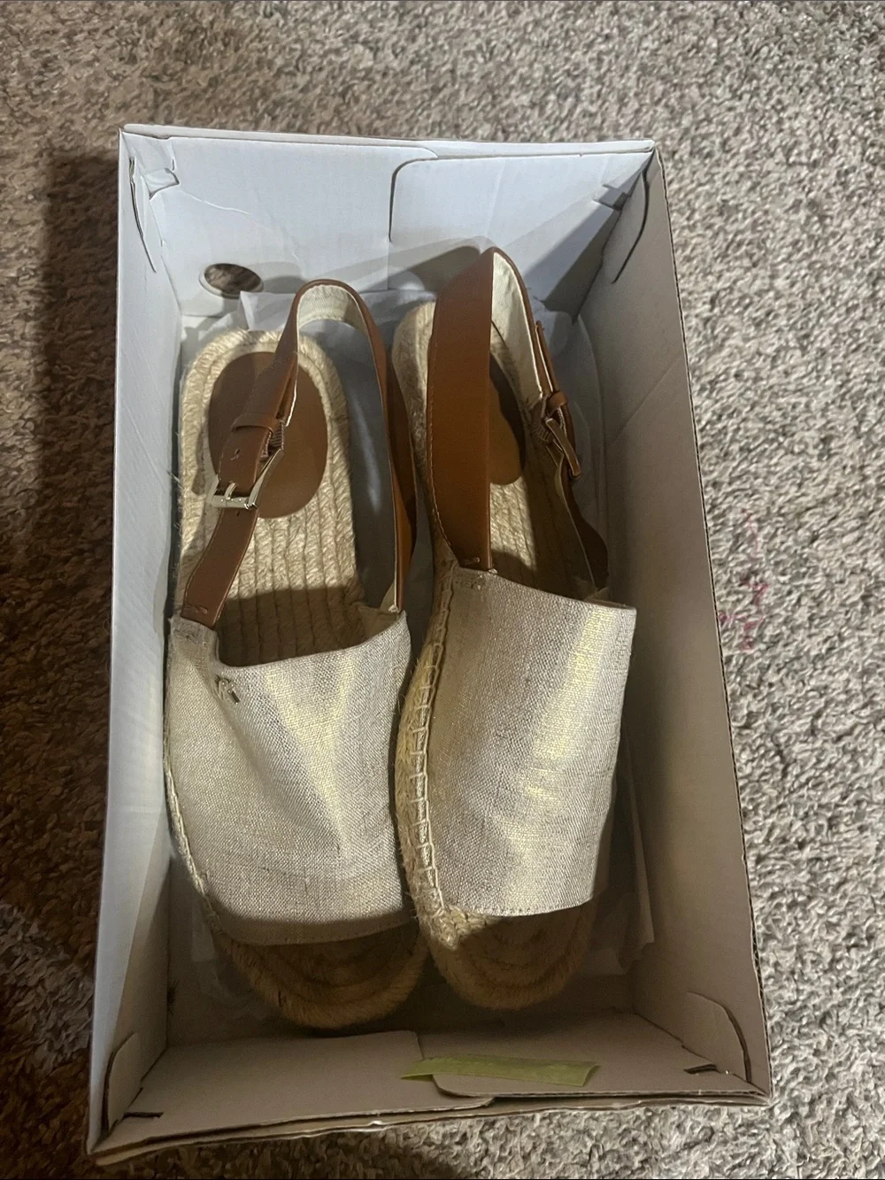 Michael Kors Beige Metallic Linen Fisher Espadrille Slingback Sandals Pale Gold